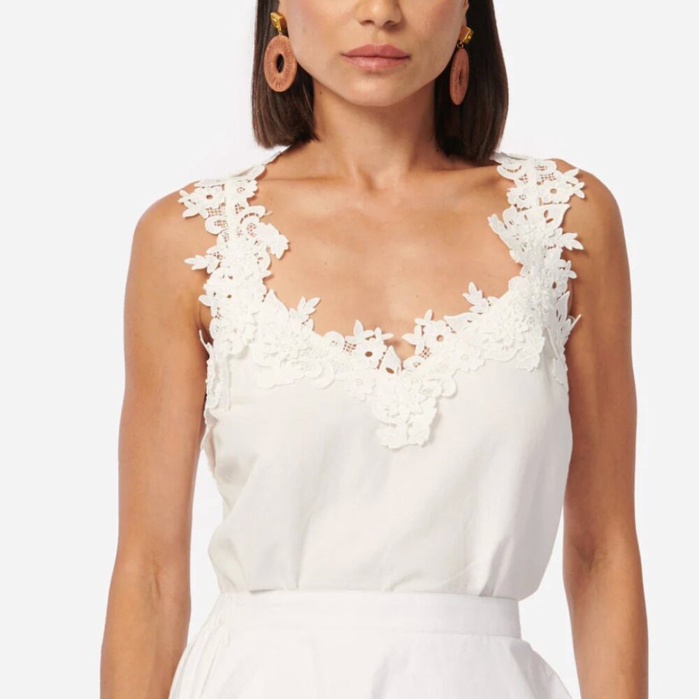Cami NYC White Lace-Trim Satin Cami